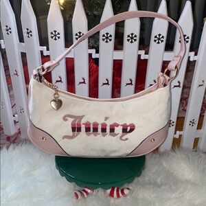 Juicy Couture Crystal (Ivory/Cream) Retro Vibe Velour Shoulder Bag Purse
